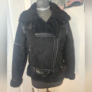 Ara Black Shearling Leather Jacket